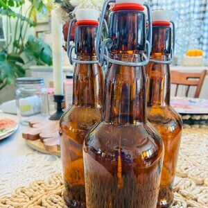 203 Three (3) Brown Stopper Bottles for Liquids or Decor